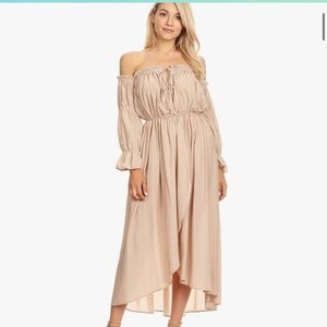 Anna-Kaci Womens Boho Long Sleeve Off Shoulder Renaissance Peasant Dress